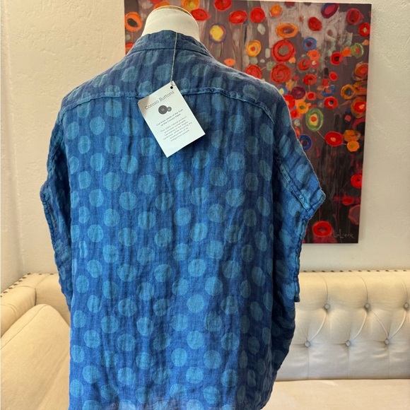 NWT FLAX Designs Linen Shirt Spartan Pullover OCEAN DOT L - Picture 6 of 12